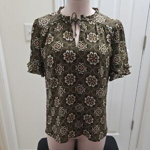Ann Taylor Factory Olive Floral Blouse